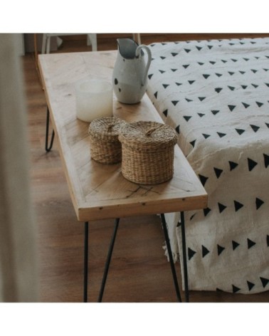 Banc en bois récupéré et fer de couleur beige