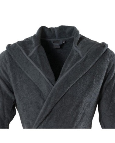 Peignoir homme à capuche uni coton bio gris