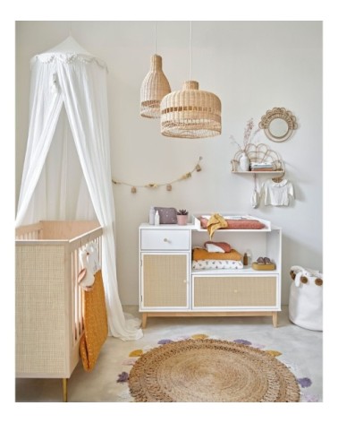 Tapis rond tressé jute à pompons en coton OEKO-TEX®