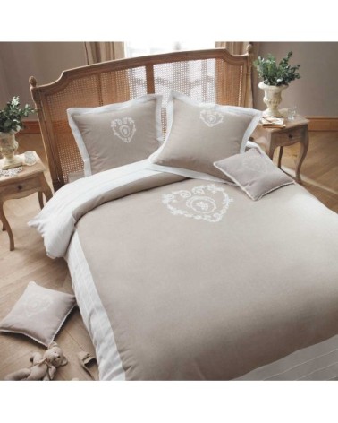 Parure de lit 220 x 240 cm en coton beige CAMILLE