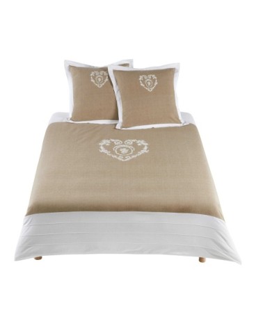 Parure de lit 220 x 240 cm en coton beige CAMILLE