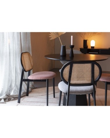 Chaise en tissu et cannage gris clair