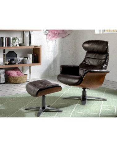 Fauteuil relax pivotant en cuir Brun