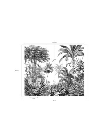 Papier peint intissé imprimé jungle noir et blanc 300x350