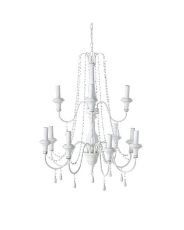 Lustre à pampilles en métal blanc effet vieilli