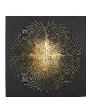 Déco murale en métal noir et reliefs dorés 90x90