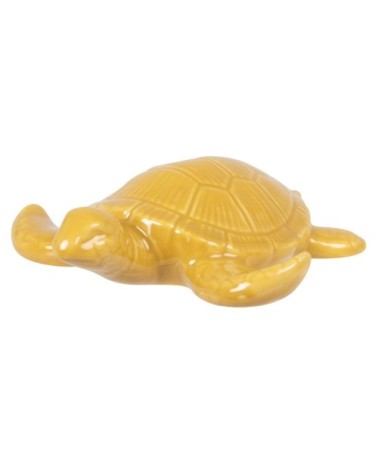 Statuette tortue en porcelaine jaune moutarde H3