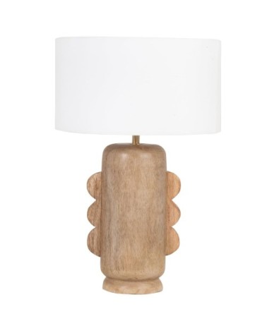 Lampe en bois de manguier et abat-jour en coton blanc
