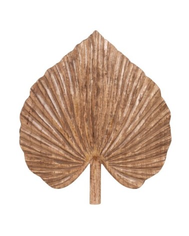 Déco murale palme en bois de manguier gravé marron 27x31