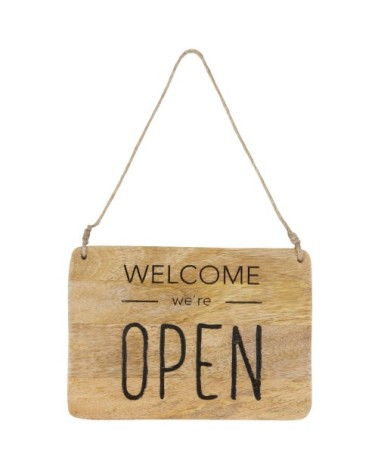 Déco murale pancarte en bois de manguier gravé beige et noir 22x16