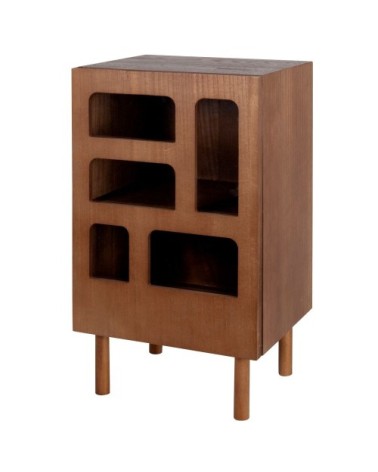 Petit meuble 1 porte vitrée marron