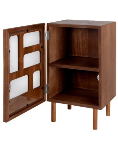 Petit meuble 1 porte vitrée marron