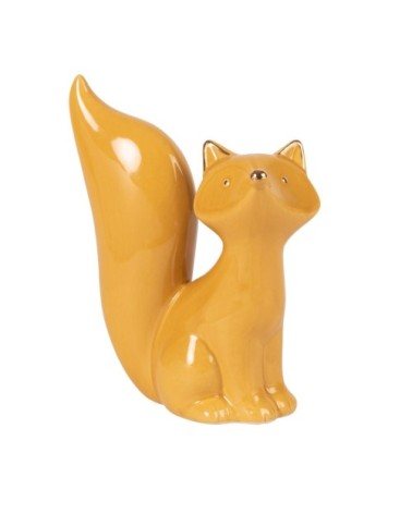 Statuette renard en porcelaine jaune H16