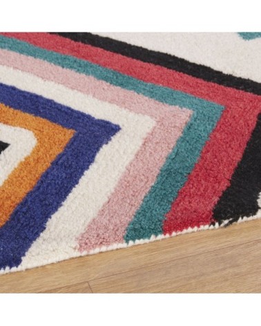 Tapis tufté en laine imprimé rose, bleu, écru et orange 160x230