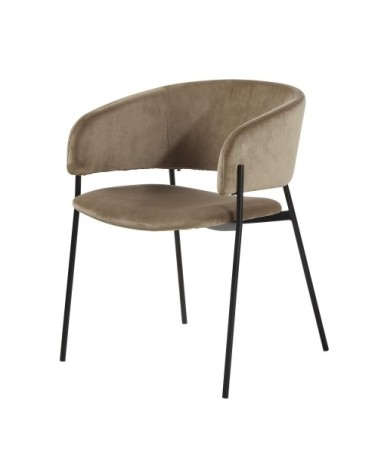 Chaise avec accoudoirs en velours beige capuccino
