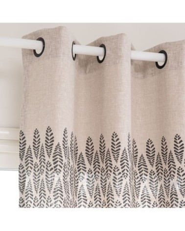Rideau à illets imprimé beige et gris anthracite à l'unité 140x250