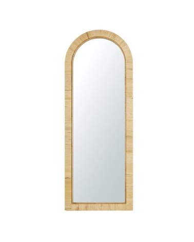 Miroir arrondi en rotin beige 62x165