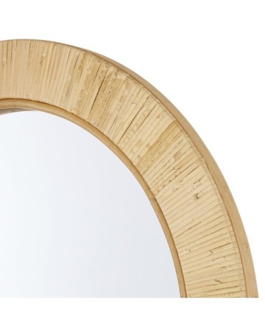 Miroir arrondi en rotin beige 62x165