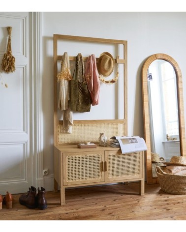 Miroir arrondi en rotin beige 62x165