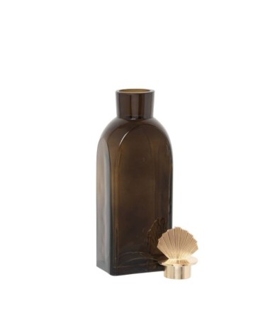 Flacon déco en verre teinté marron avec bouchon doré