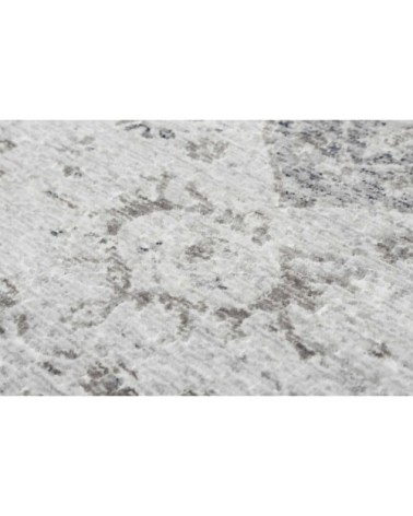 Tapis vintage bohème à poils ras et franges gris bleu beige 190x130