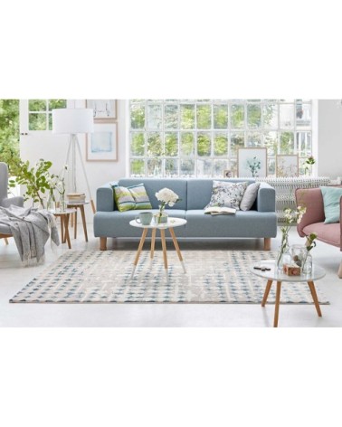 Tapis vintage relief beige/bleu pétrole pour salon, chambre 170x120