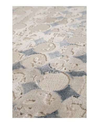 Tapis vintage relief beige/bleu pétrole pour salon, chambre 170x120