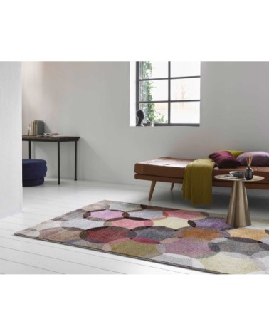 Tapis motif cercles vintage nuances vives pour salon, chambre 170x120