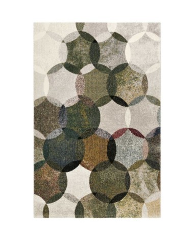 Tapis motif cercles vintage vert/gris pour salon, chambre 170x120
