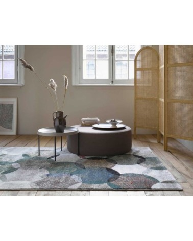 Tapis motif cercles vintage vert/gris pour salon, chambre 170x120