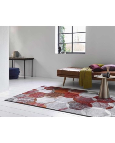 Tapis motif cercles vintage rouge/gris pour salon, chambre 290x200