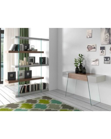 Console en noyer et verre trempé