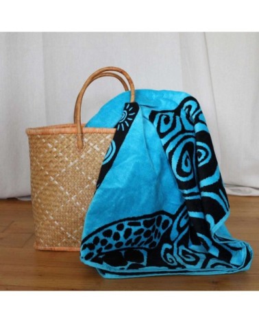 Serviette de plage éponge velours Turquoise turtle 100 x 175