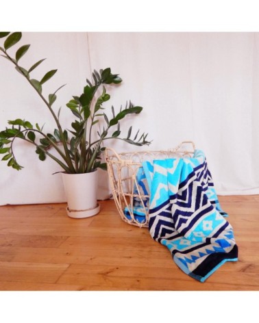 Serviette de plage éponge velours bleu turquoise itaparica 86 x 160