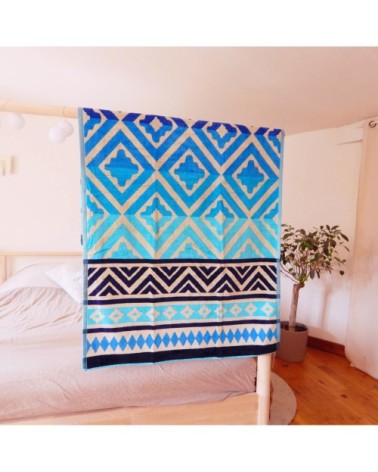 Serviette de plage éponge velours bleu turquoise itaparica 86 x 160