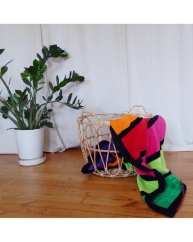 Serviette de plage éponge velours muticlore happy fresh 100 x 175