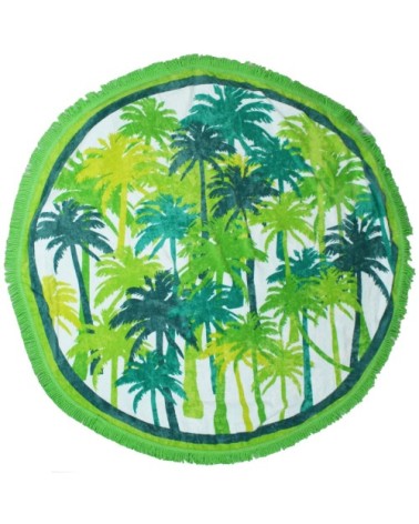 Serviette de plage éponge velours ronde vert palma 150