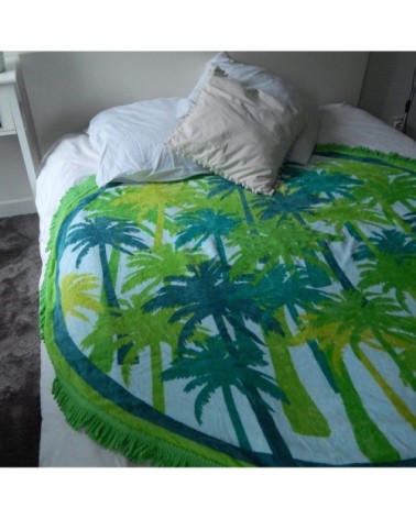 Serviette de plage éponge velours ronde vert palma 150