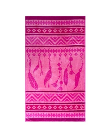 Serviette de plage éponge velours rose bamba 86 x 160