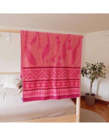 Serviette de plage éponge velours rose bamba 86 x 160