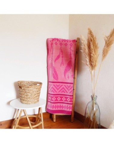 Serviette de plage éponge velours rose bamba 86 x 160