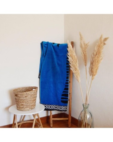 Serviette de plage éponge velours bleu plaza 86 x 160