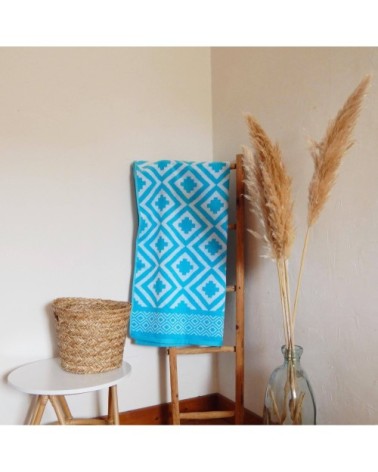 Serviette de plage éponge velours bleu turquoise mikonos 86 x 160