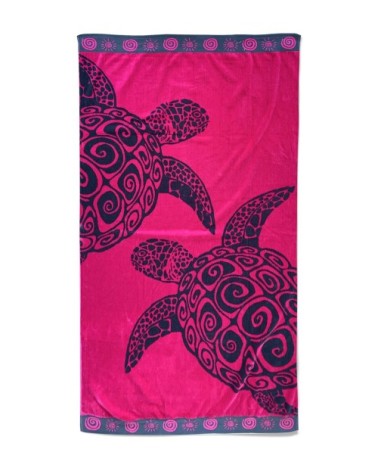 Serviette de plage Tortue fuschia turtles rose 100 x 175