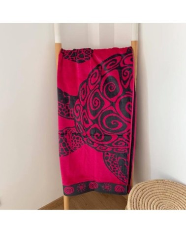 Serviette de plage Tortue fuschia turtles rose 100 x 175
