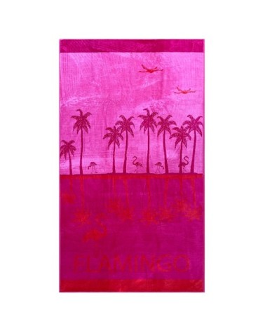 Serviette de plage éponge velours rose flamingo 86 x 160