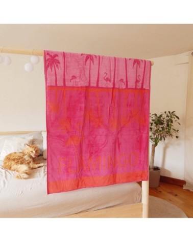 Serviette de plage éponge velours rose flamingo 86 x 160