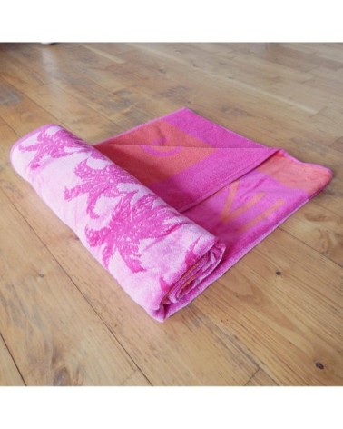 Serviette de plage éponge velours rose flamingo 86 x 160