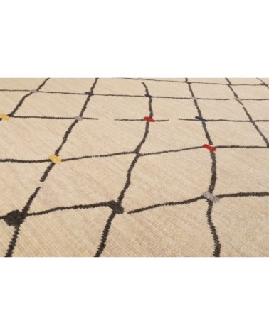 Tapis tissé ethnique chic à franges multicolore fond beige 133x200