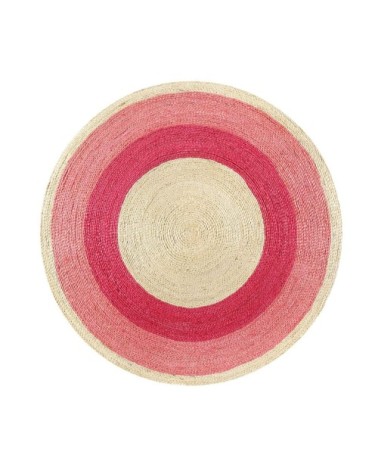 Tapis rond en jute tressée naturelle et rose pour chambre, salon D100